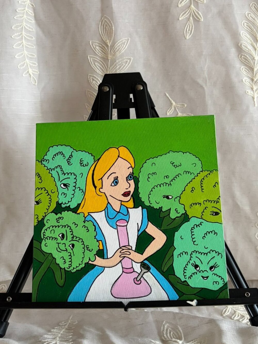 Hand Painted Alice in Wonderland Inspired Stoner Canvas 10x10